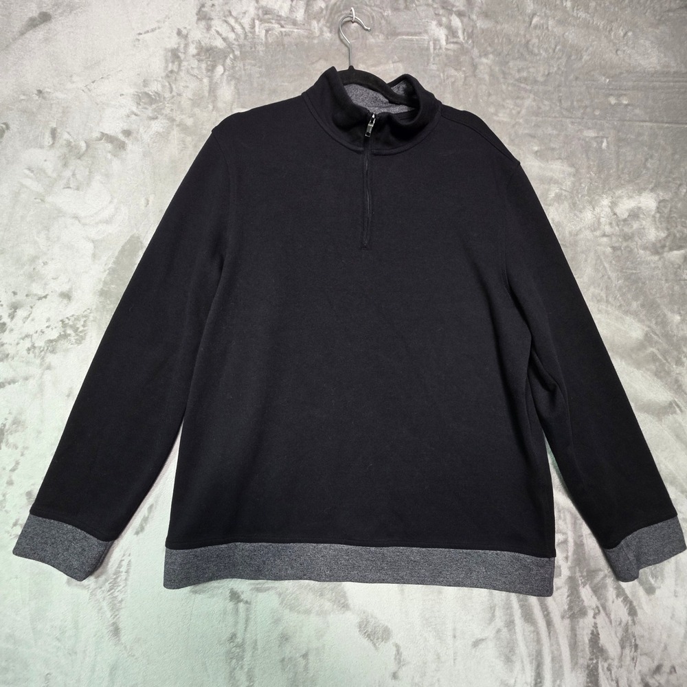 Alfani Mens Quarter Zip Pullover Black Grey Trim Mock Neck Sweater Large